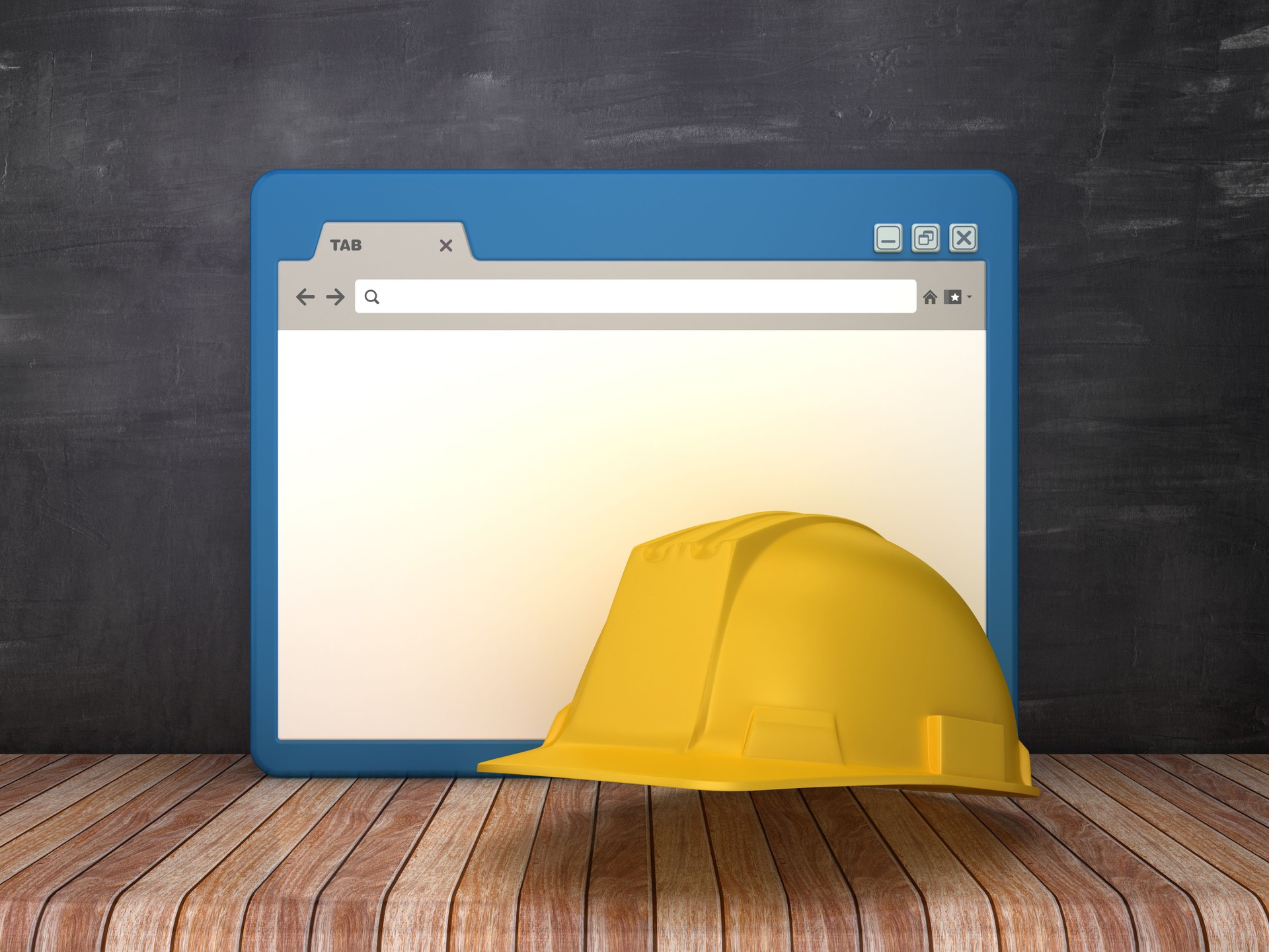 Navigateur Web avec le casque de construction sur le fond de tableau-rendu 3D